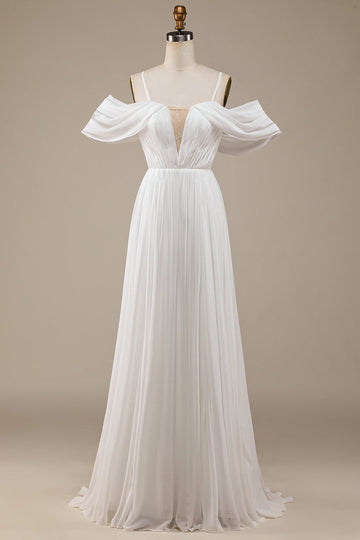 Ivory Boho Chiffon Ruched brudekjole